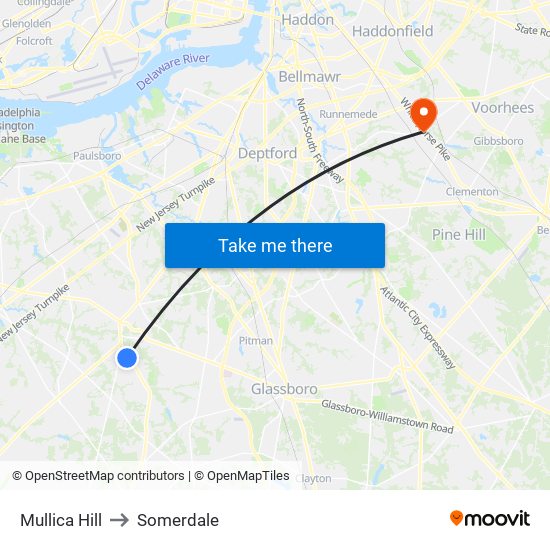 Mullica Hill to Somerdale map