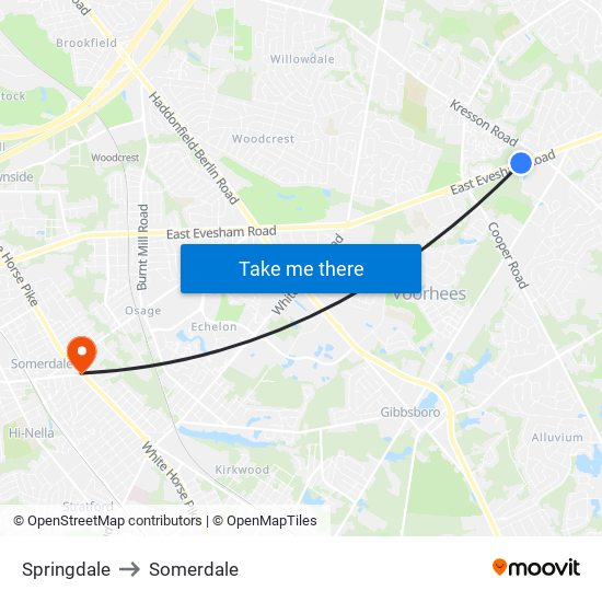 Springdale to Somerdale map