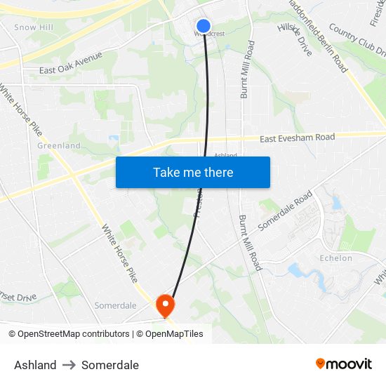 Ashland to Somerdale map