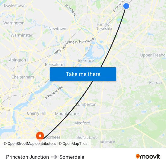Princeton Junction to Somerdale map