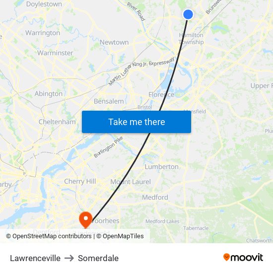 Lawrenceville to Somerdale map