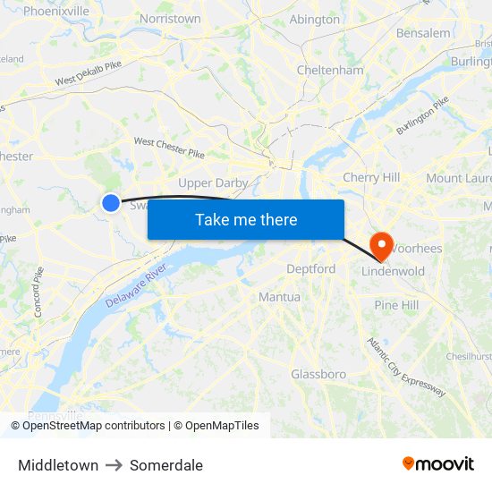 Middletown to Somerdale map