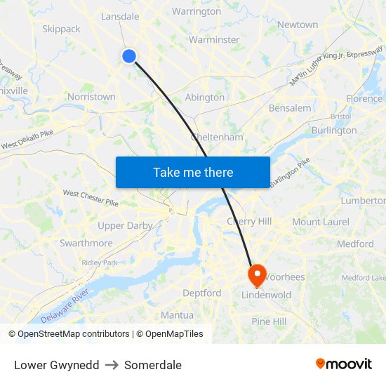 Lower Gwynedd to Somerdale map