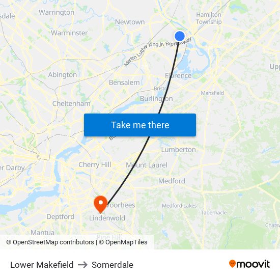 Lower Makefield to Somerdale map