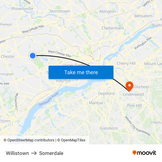 Willistown to Somerdale map