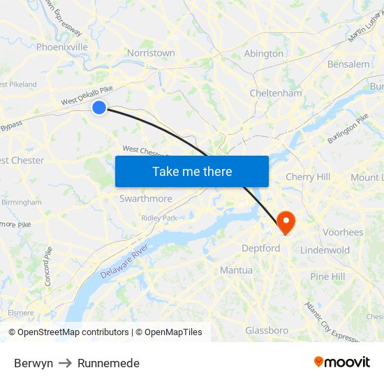 Berwyn to Runnemede map