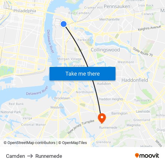Camden to Runnemede map