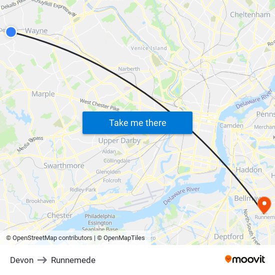 Devon to Runnemede map