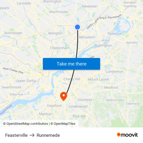 Feasterville to Runnemede map