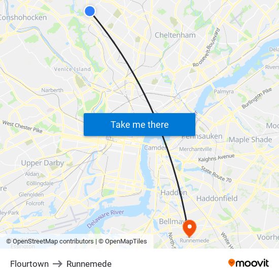 Flourtown to Runnemede map