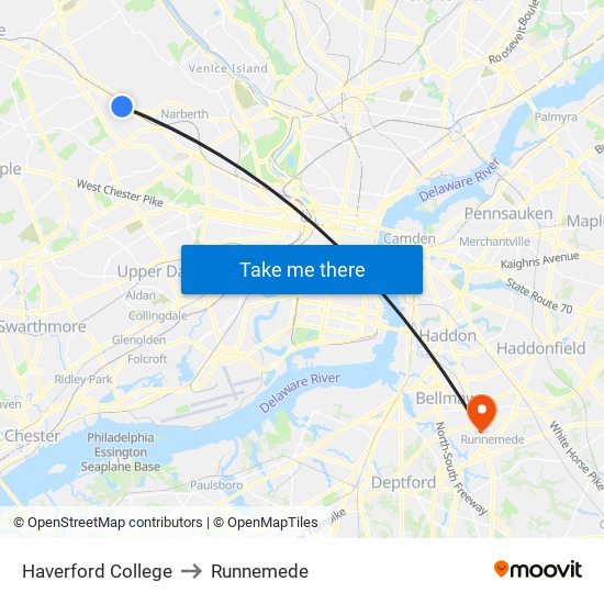 Haverford College to Runnemede map