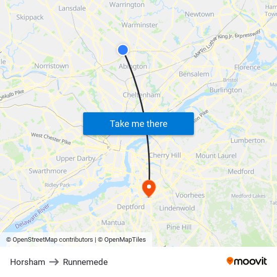 Horsham to Runnemede map