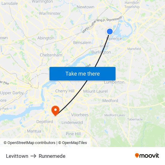 Levittown to Runnemede map