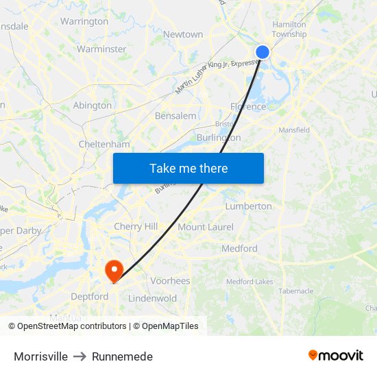 Morrisville to Runnemede map