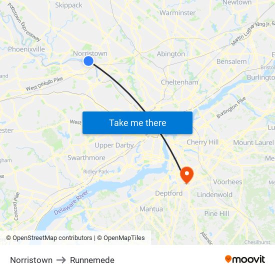 Norristown to Runnemede map