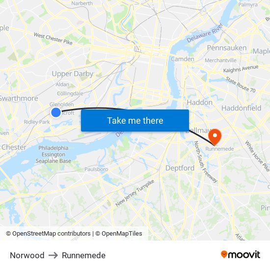 Norwood to Runnemede map