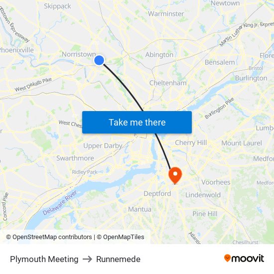 Plymouth Meeting to Runnemede map