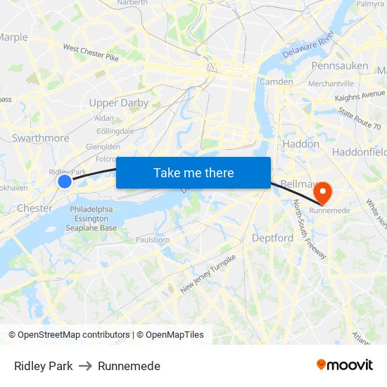 Ridley Park to Runnemede map