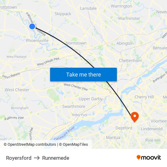 Royersford to Runnemede map