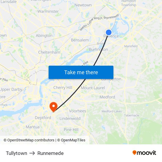 Tullytown to Runnemede map