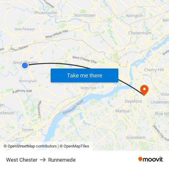 West Chester to Runnemede map