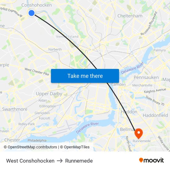 West Conshohocken to Runnemede map