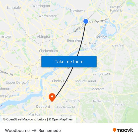 Woodbourne to Runnemede map