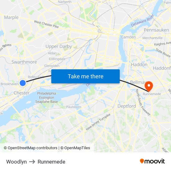 Woodlyn to Runnemede map