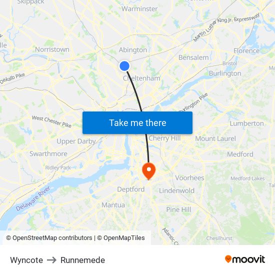 Wyncote to Runnemede map