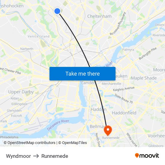 Wyndmoor to Runnemede map