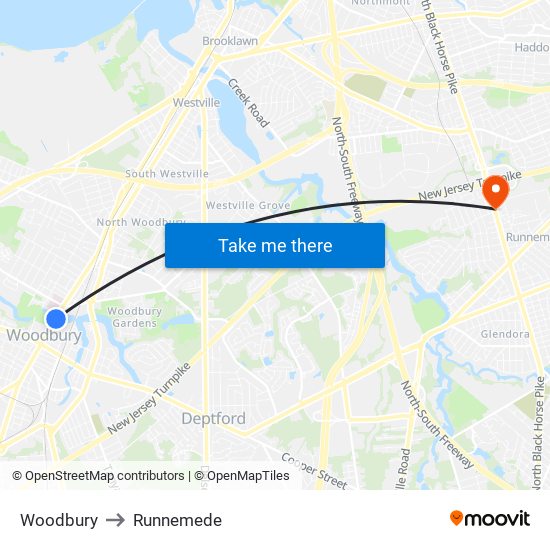 Woodbury to Runnemede map