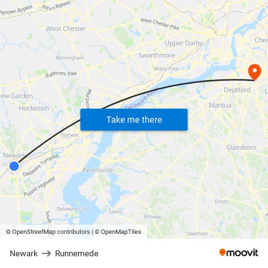 Newark to Runnemede map