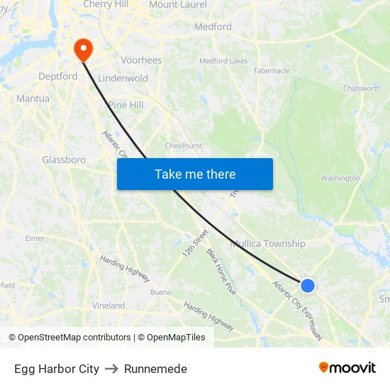 Egg Harbor City to Runnemede map