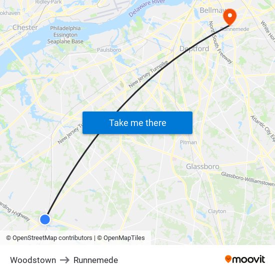 Woodstown to Runnemede map