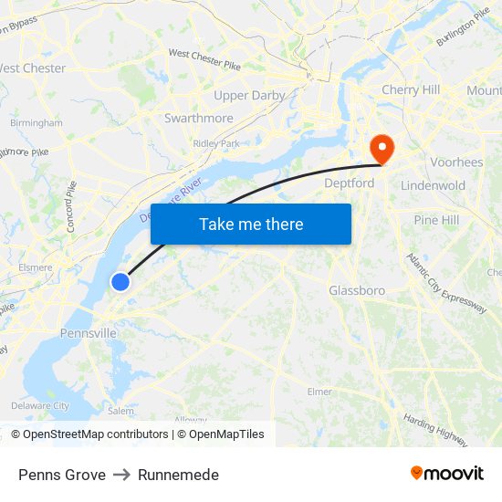 Penns Grove to Runnemede map