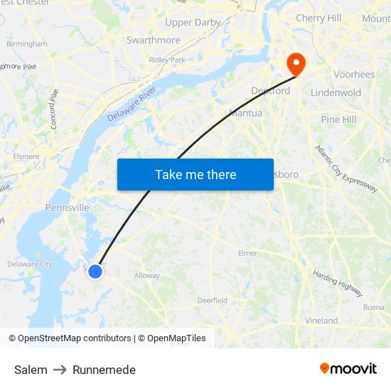 Salem to Runnemede map