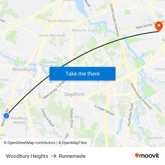 Woodbury Heights to Runnemede map