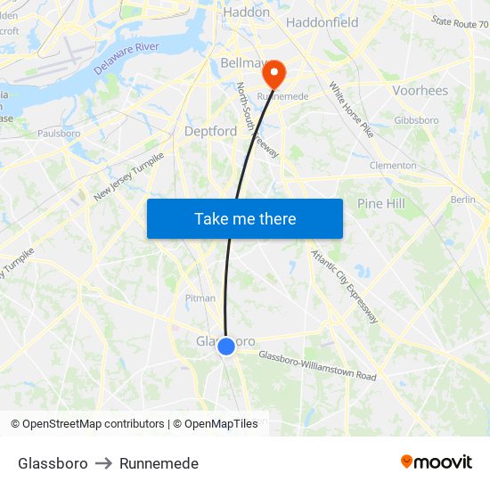 Glassboro to Runnemede map