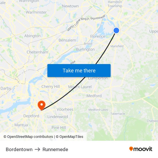 Bordentown to Runnemede map