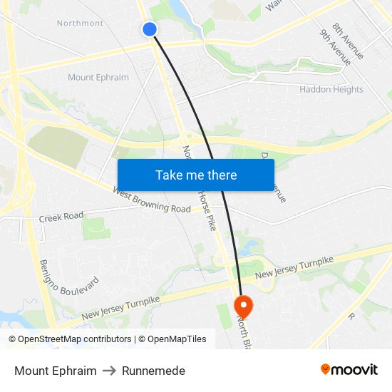 Mount Ephraim to Runnemede map