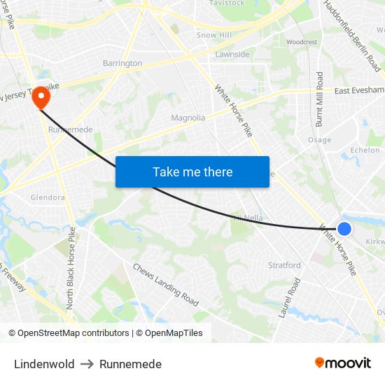 Lindenwold to Runnemede map