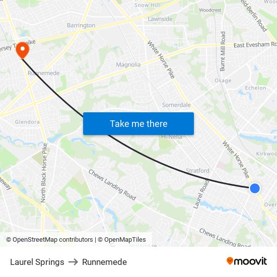 Laurel Springs to Runnemede map