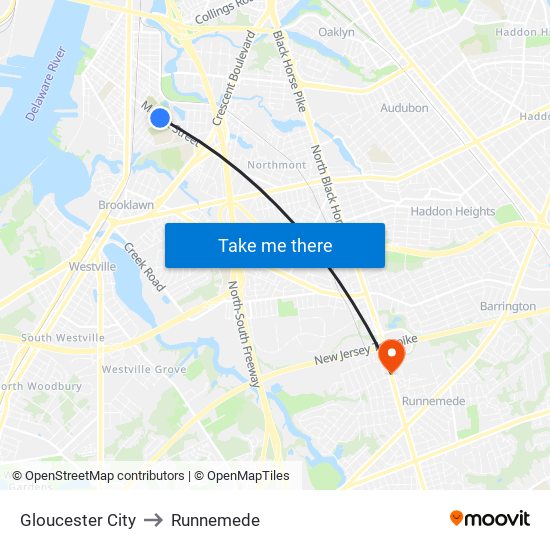 Gloucester City to Runnemede map