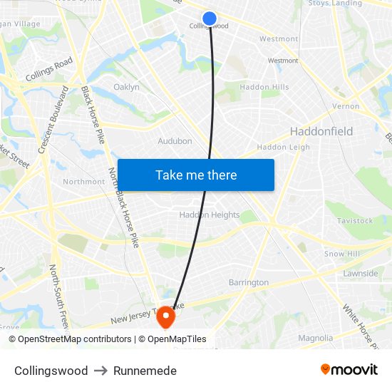 Collingswood to Runnemede map