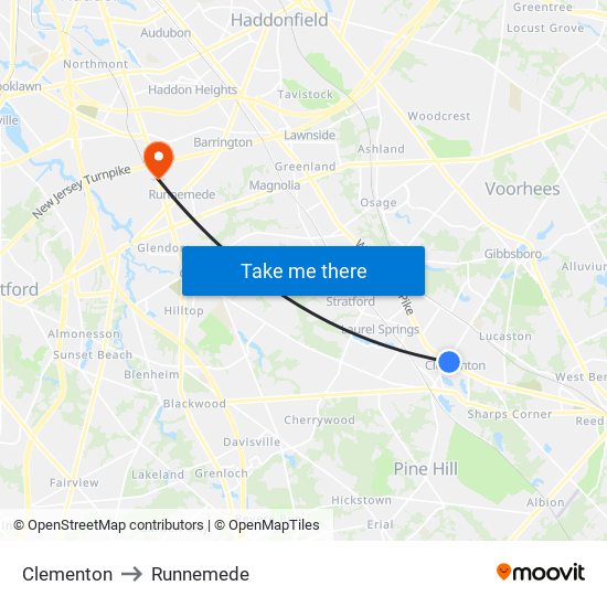 Clementon to Runnemede map