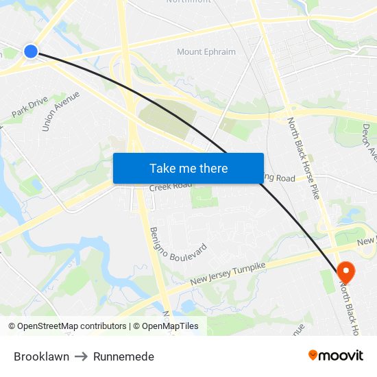 Brooklawn to Runnemede map