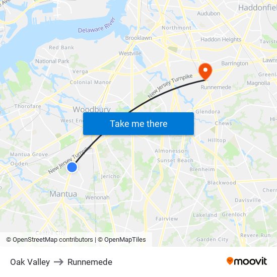 Oak Valley to Runnemede map