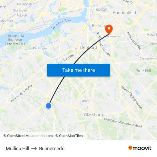 Mullica Hill to Runnemede map