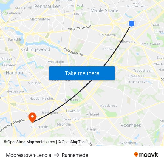Moorestown-Lenola to Runnemede map