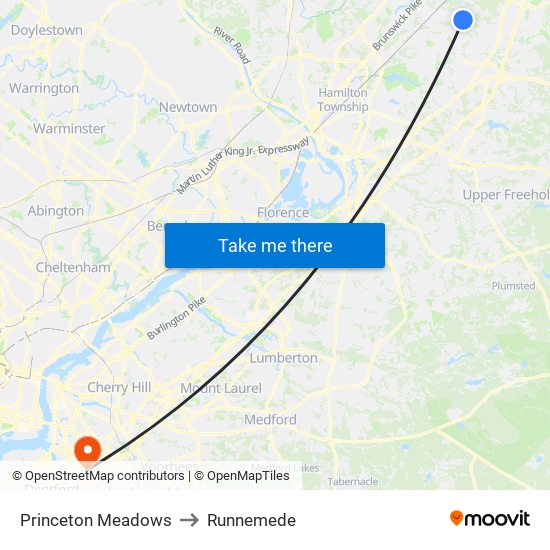 Princeton Meadows to Runnemede map